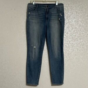 Ann Taylor Loft Curvy Skinny Ankle Jeans Distressed Medium Wash Denim Blue 32/14